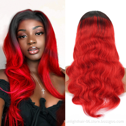 Superseptember red human hair wig body Silk lace frontal vietnamese hair body wave transparent red wigs human hair lace front